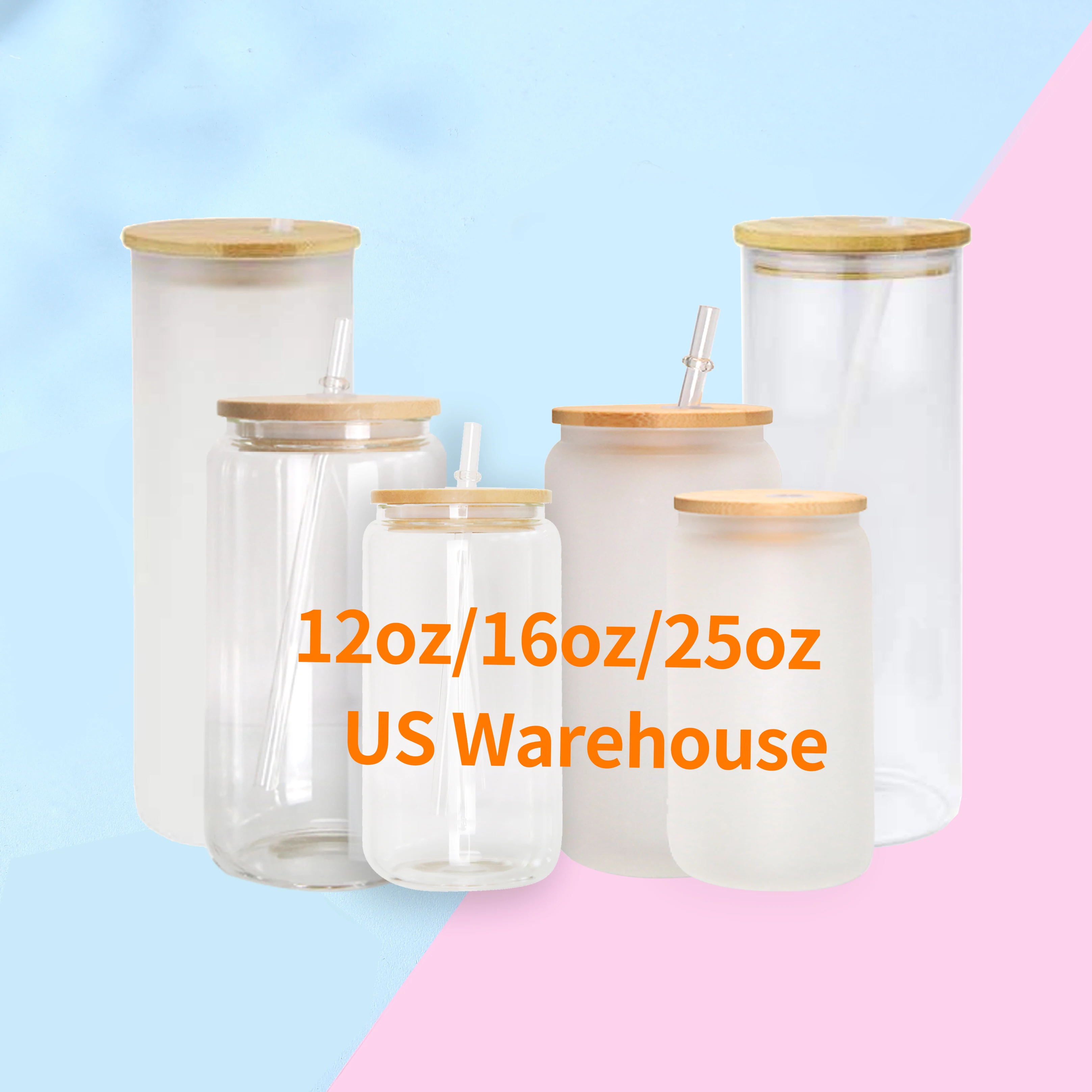 US warehouse sublimation glass can 12oz 16oz iced coffee soda shaped coke glass beer can with bamboo lid