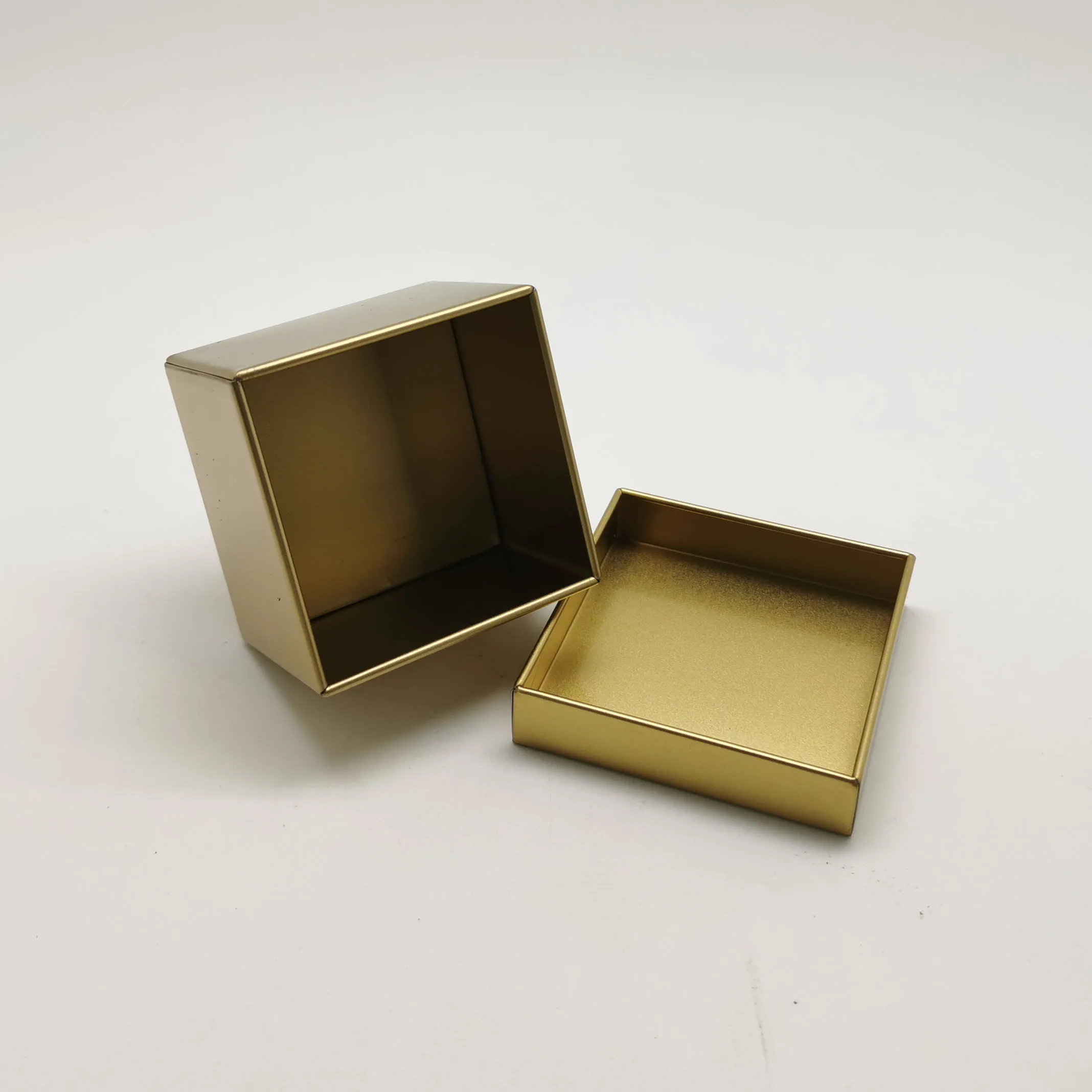 Three-piece Tin Can Supplier Custom Luxury Gold Square Rectangular Right-angle Tea Tin Case Tinplate Boxes for Storage Packing