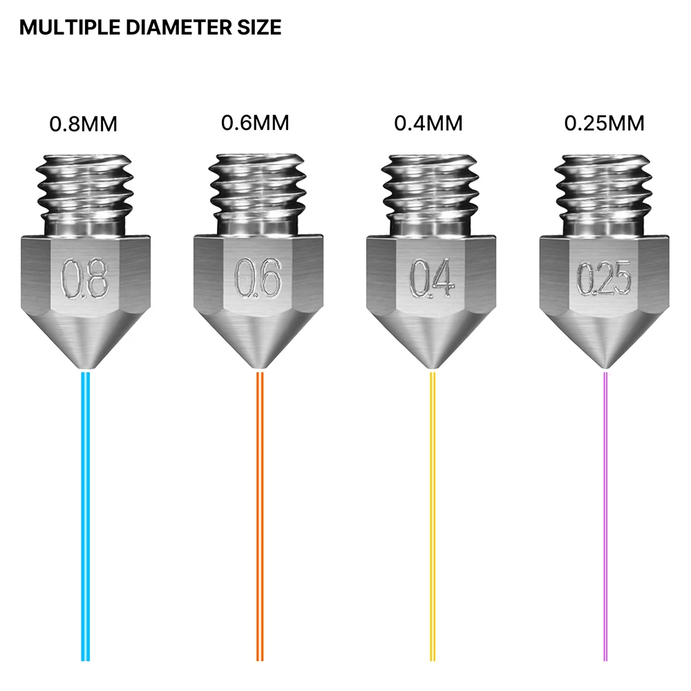 Free Shipping Mixed Sizes 0.25/0.4/0.6/0.8mm Hardened Steel Extruder Nozzle Print Head 3d Printer Mk8 Nozzles
