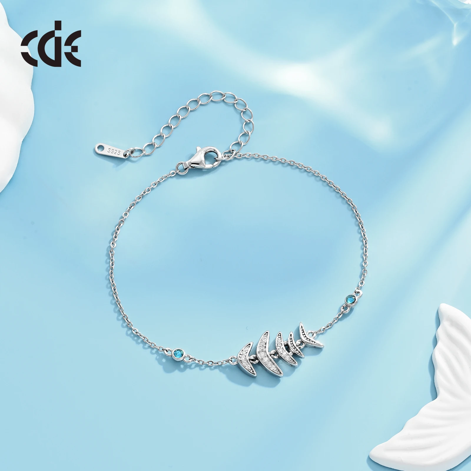 CDE 925 Sterling Silver Personality Custom Zircon Fish Bone Bracelet For Women Gifts