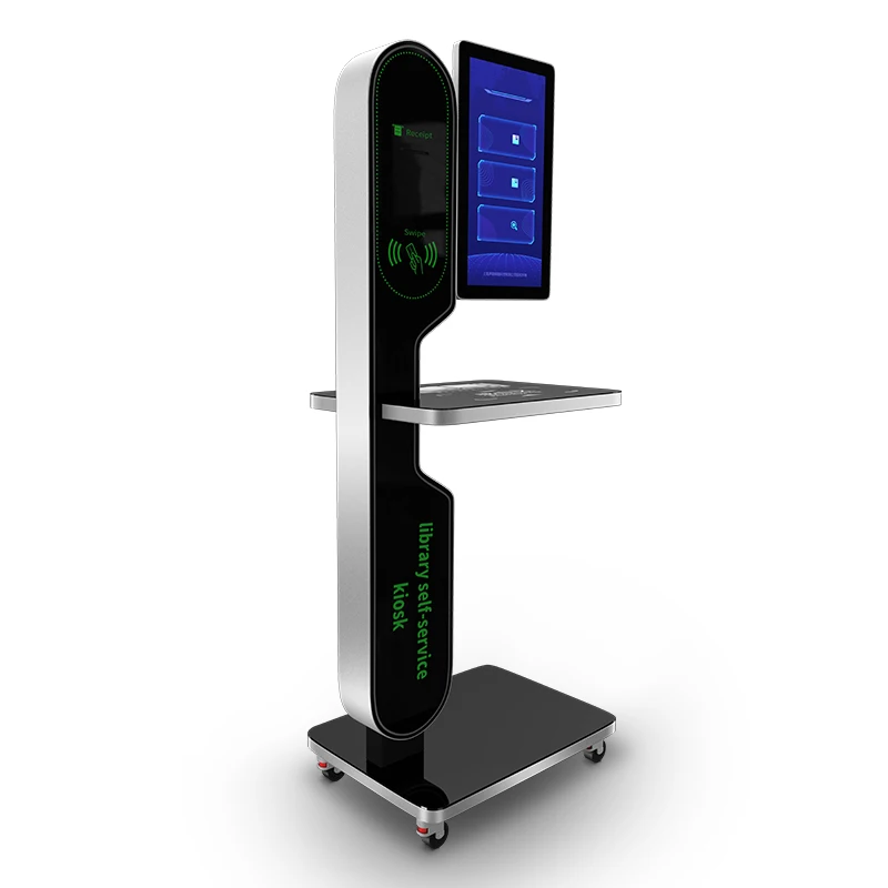 Remote control touch screen 21.5 inch lcd display rfid system library self-service kiosk self checkout machine with audio