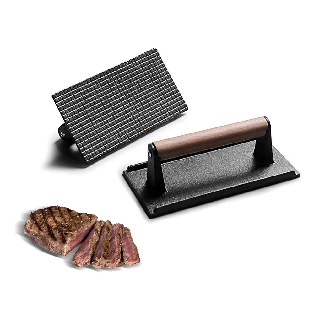 Custom Wood Handle Hamburger Patty Maker Metal Meat Press Stuffed Steak Burger Press Bacon Presser BBQ Cast Iron Grill Press