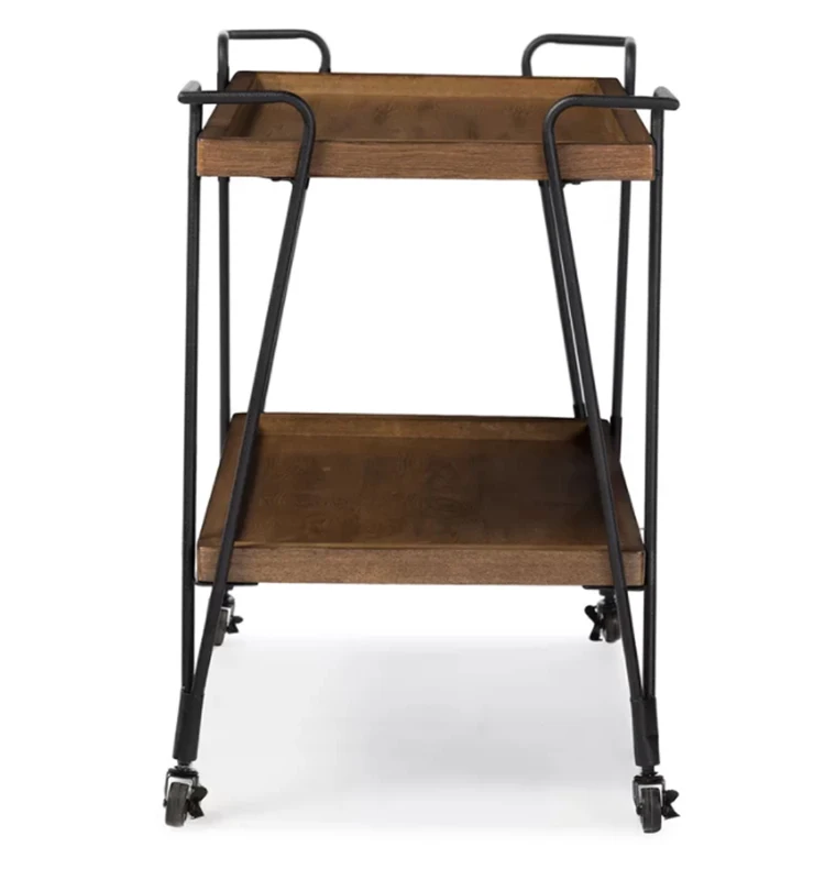 Vintage New Design Two-story Restaurant Beverage wooden trolley With Metal Frame Bar Cart Furniture