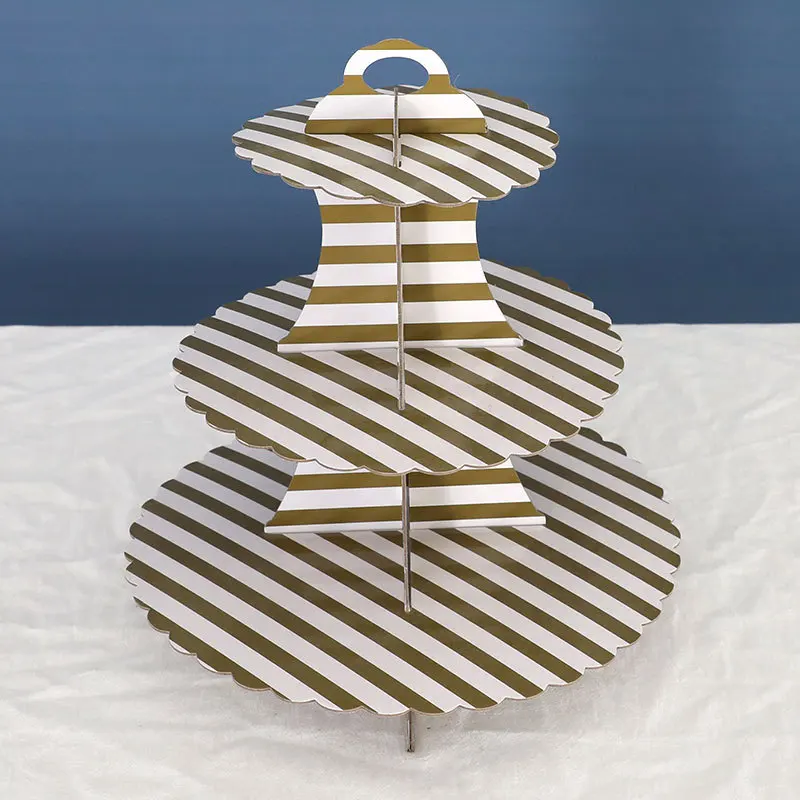 TS Hot Sale 3 Tier Stripe Cake Stand Disposable Paper Cake Stand for Party Cartoon Character  Cake Stand for Party Favor