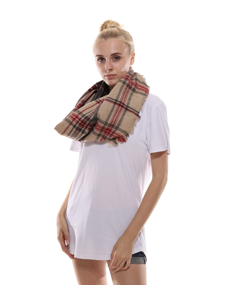 Wholesale Stripe Pattern 16 Options Chiffon Beaded Hijab Jewelry Infinity Pocket Scarf Infinity buffalo blanket plaid scarf