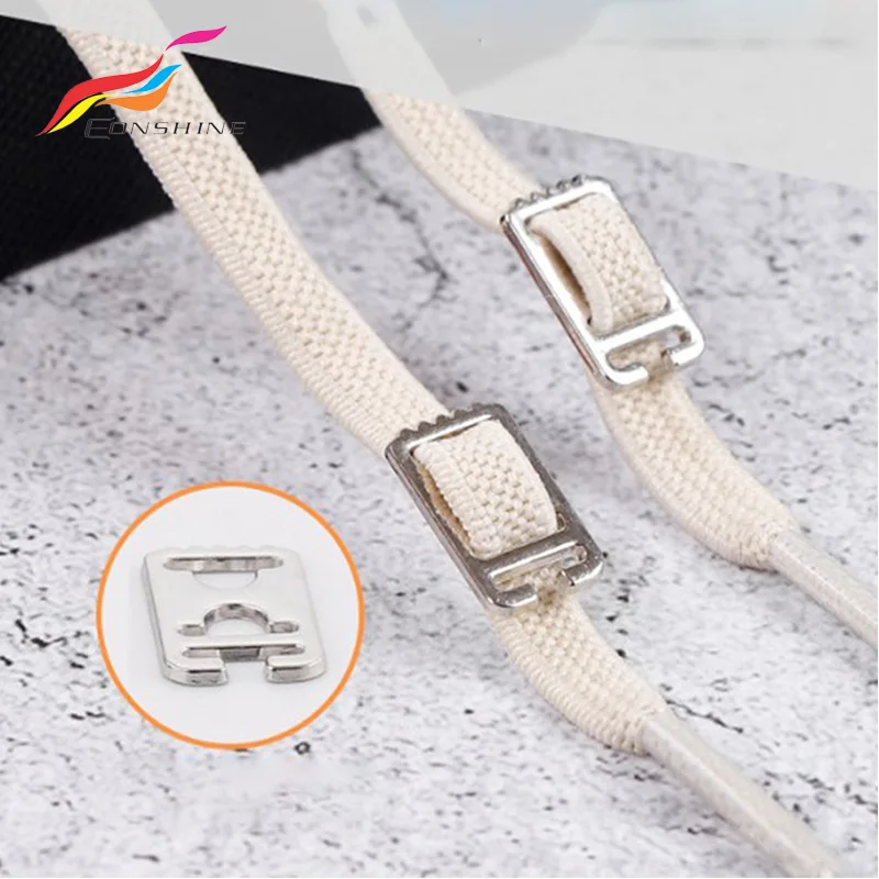 Flat  Easy Tie Shoe Lace Slider Elastic Cord Stretch Shoelace with Fastener Sheet Metal