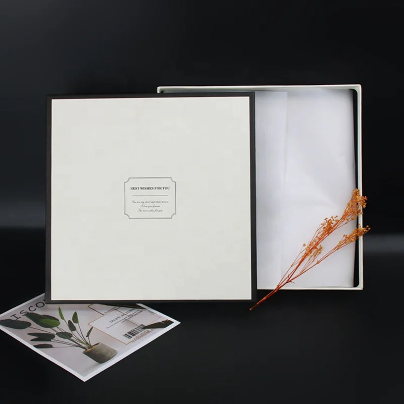 Cheap scarf packaging gift storage box set for underwear photo album notebook socks with logo sticker white square box