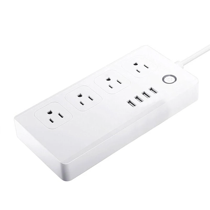 Smart Home WiFi Smart Power Strip Surge Protector With 4 Smart Plugs And 4 USB Ports Long Extension Power Smart Plug Outlet