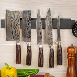 Набор кухонных ножей из японской нержавеющей стали Pakka с деревянной ручкой и Дамасским лазерным узором, 5 шт.