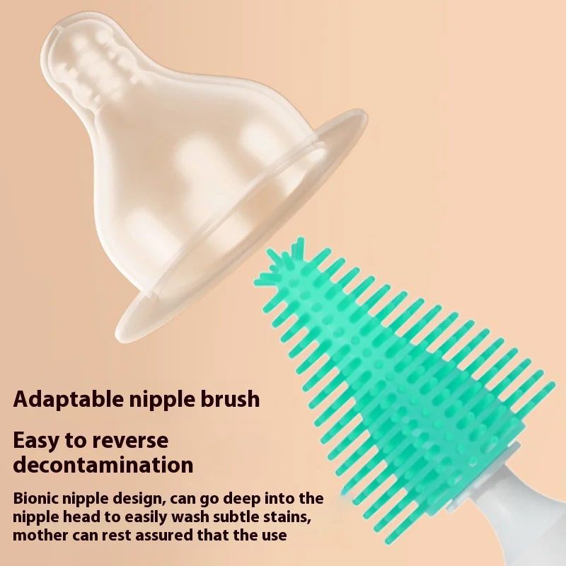 New Arrival Portable Silicone Bottle Cleaner Brush Kit Nipple Straw Cleaning Brush with Drying Rack Silicone Baby Bottle Brush