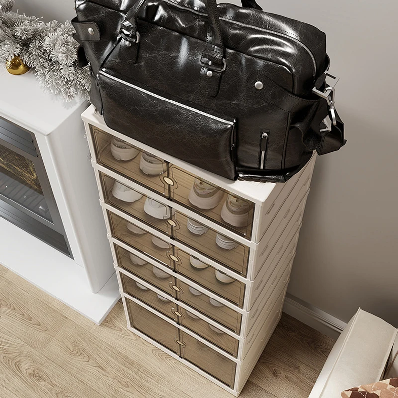 Stackable Plastic shoes Storage boxes with Lids Collapsible Bins Large capacity cabinet Foldable Container Organizer