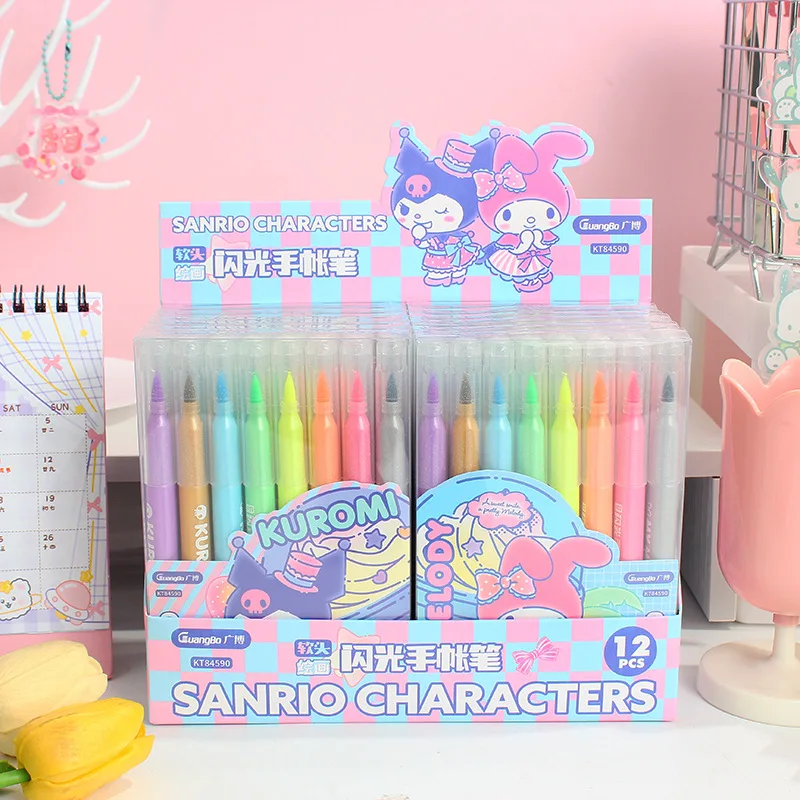 8-color glitter pocket soft-tip painting pen, graffiti blank filling color accent marker pen