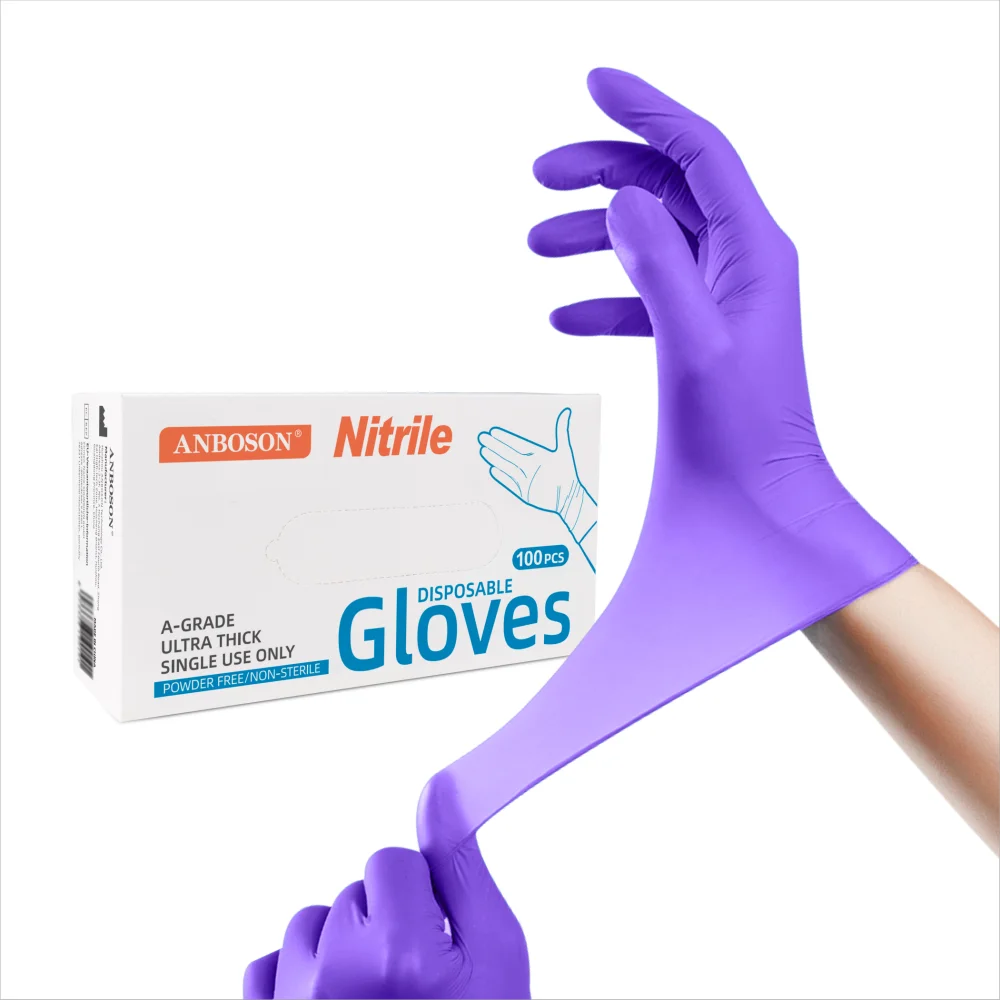 Textured Fingertips Disposable Purple Nitrile Gloves 5 Mil Extra Strength for Surgical Tattoo Artist Food Prep