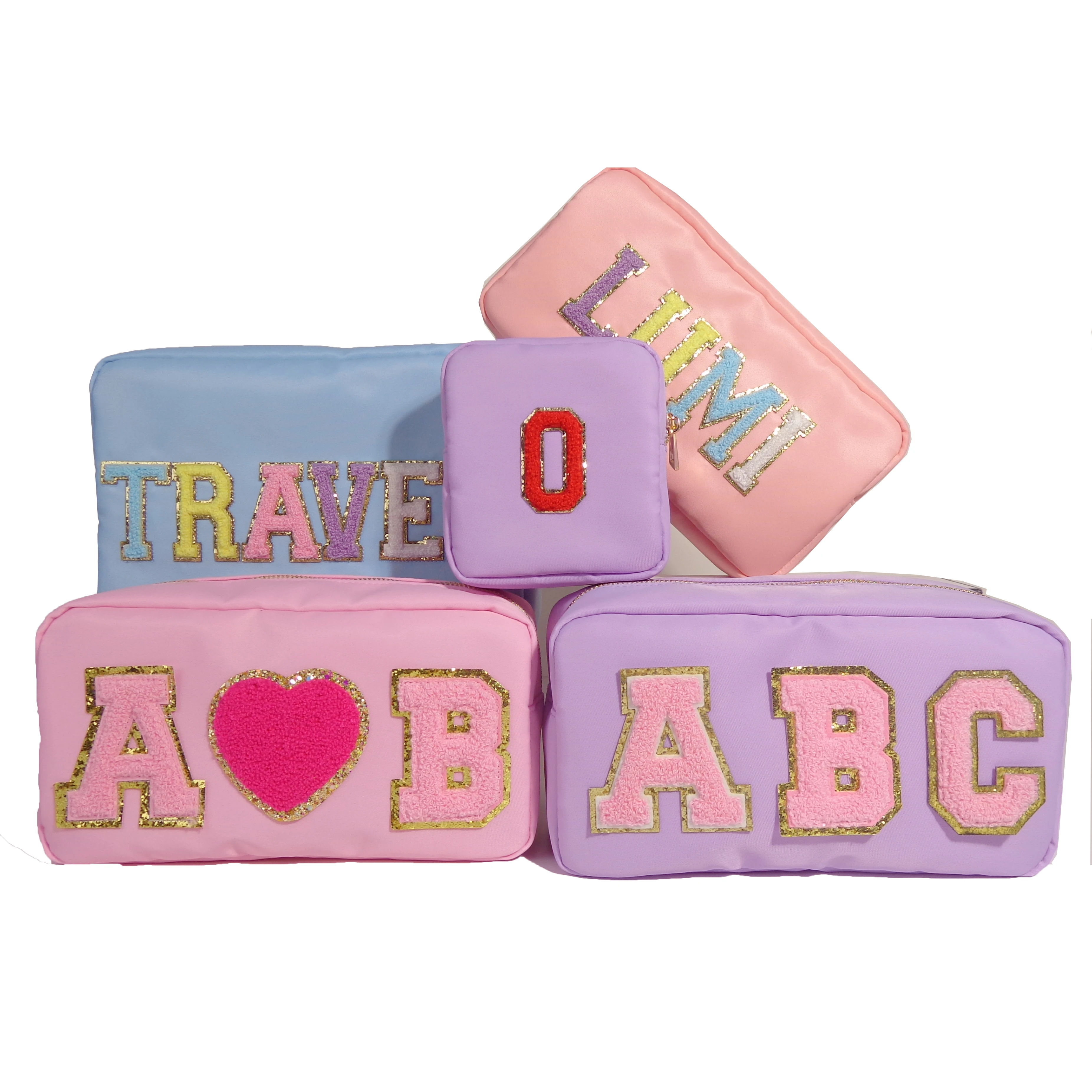 Hot Sale DIY Embroidery Patch Cosmetic Bags Multi-color Option Large Capacity Travel Makeup Bag