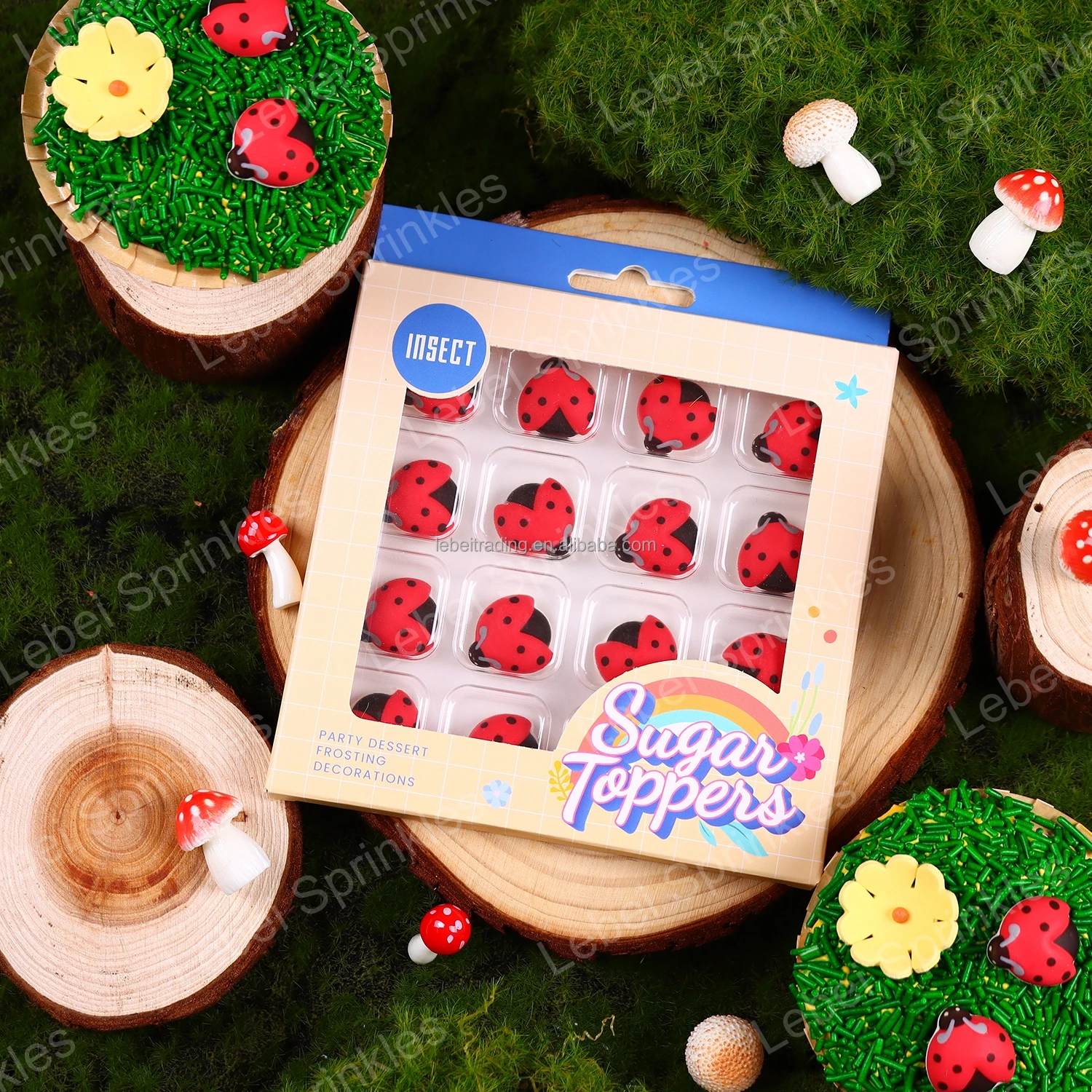 16 PCS Ladybug Edible Cake Topper Trending Royal Icing Decorations Kids DIY Bakery Insect Icing Sugar Candy Sprinkles for Cake