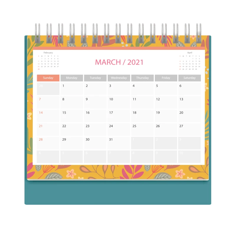 Custom Printing Creative Spiral Bound Desktop Monthly Desk Paper Calendar in Different Shape with Storage Box