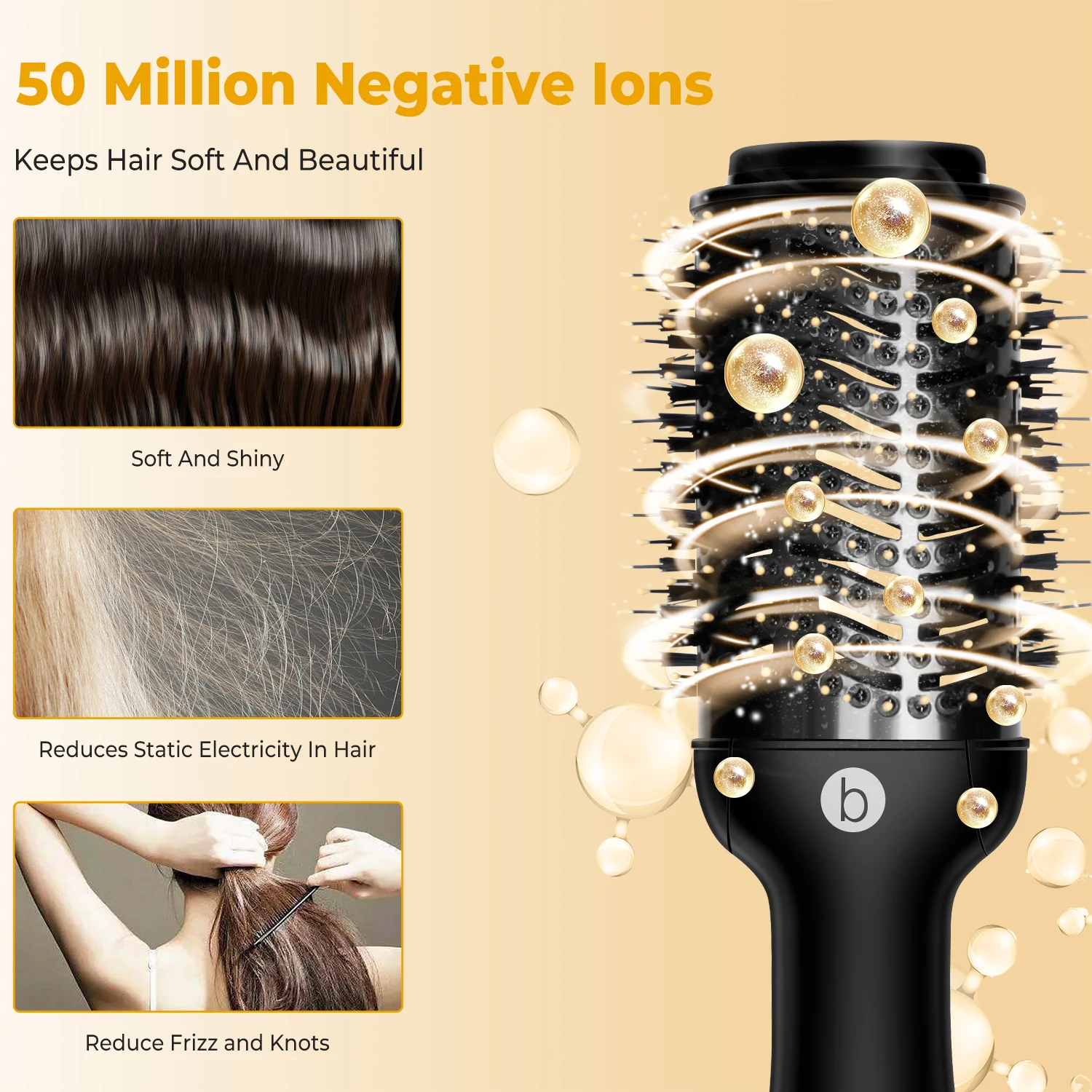 3 in 1 Hot Air Comb Electric Black Hair Dryer Brush Hot Air Comb Straight Hair Comb