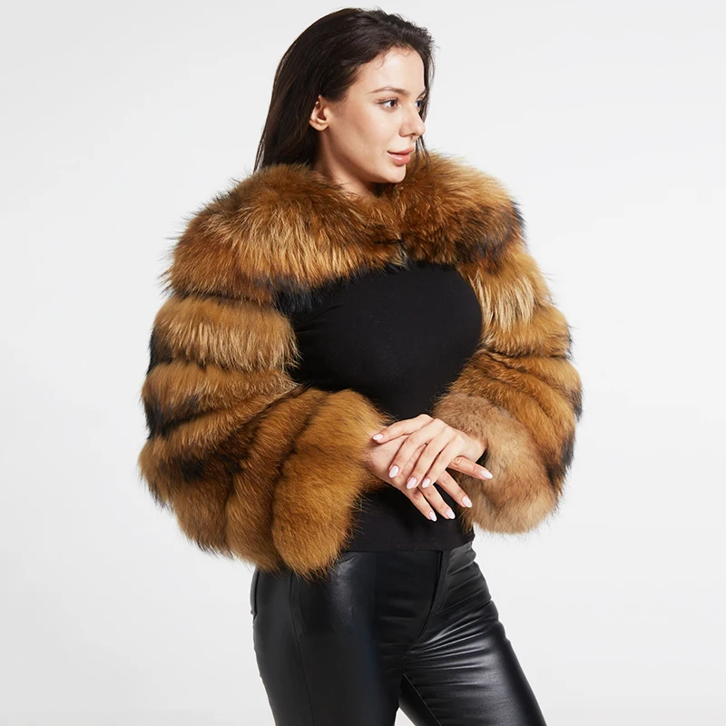 New Fashion Winter Women Natural Real Fur Outerwear Two Sleeves Fox Fur Coat
