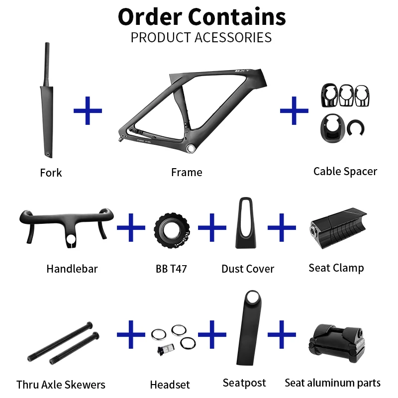 BXT New Road Frame Carbon Fiber T1000 2024 Fully Hidden Line Di2 Disc Brake BSA Lightweight With Handlebar Road Bicycle Frames