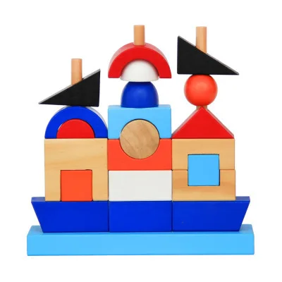 Wooden  Building Blocks Toys Pirate Set Column Building Blocks Children Early Education Wooden Toys