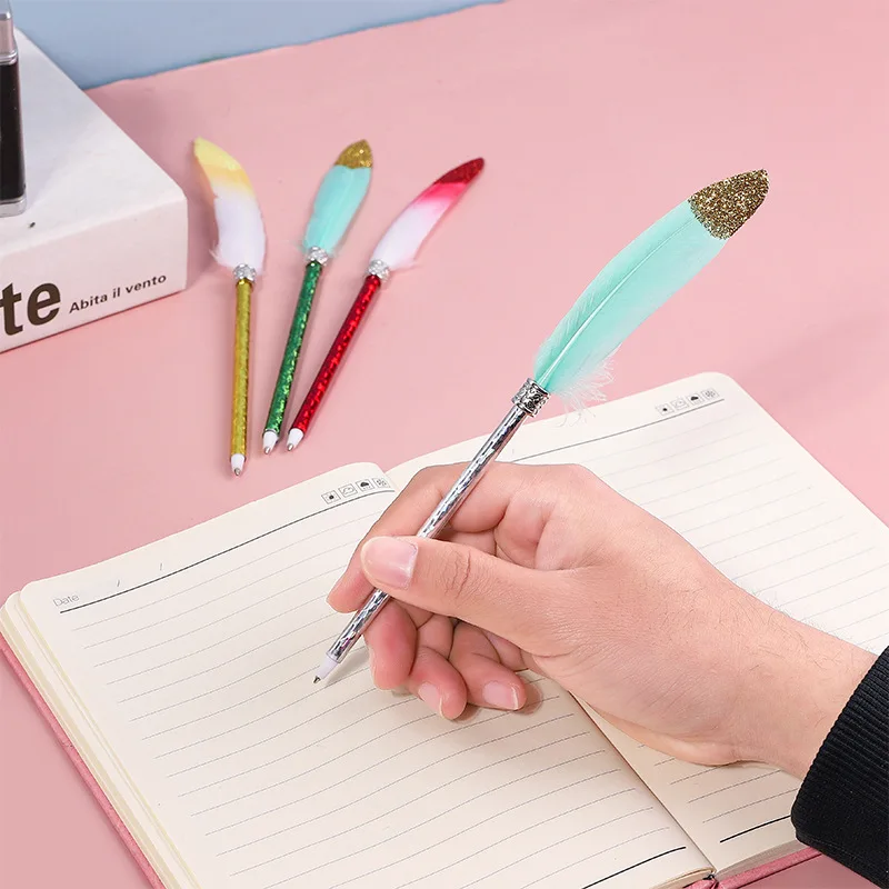 Elegant Colorful Feather Neutral Pen Black Feather Stationery Signature Pen