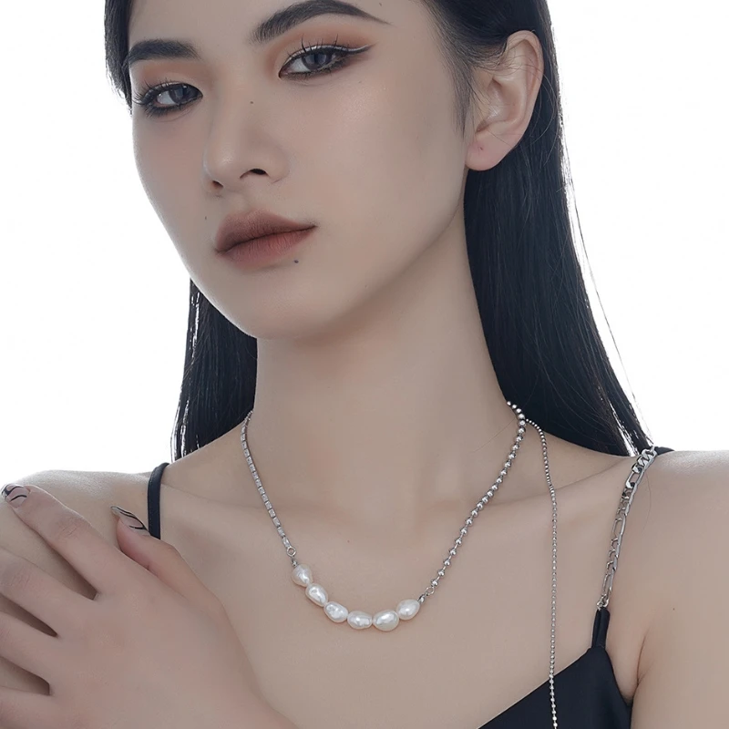 wholesale chunky beaded chain CZ baroque pearl necklace 2022 925 sterling silver chunky bead necklace korean necklace jewelry