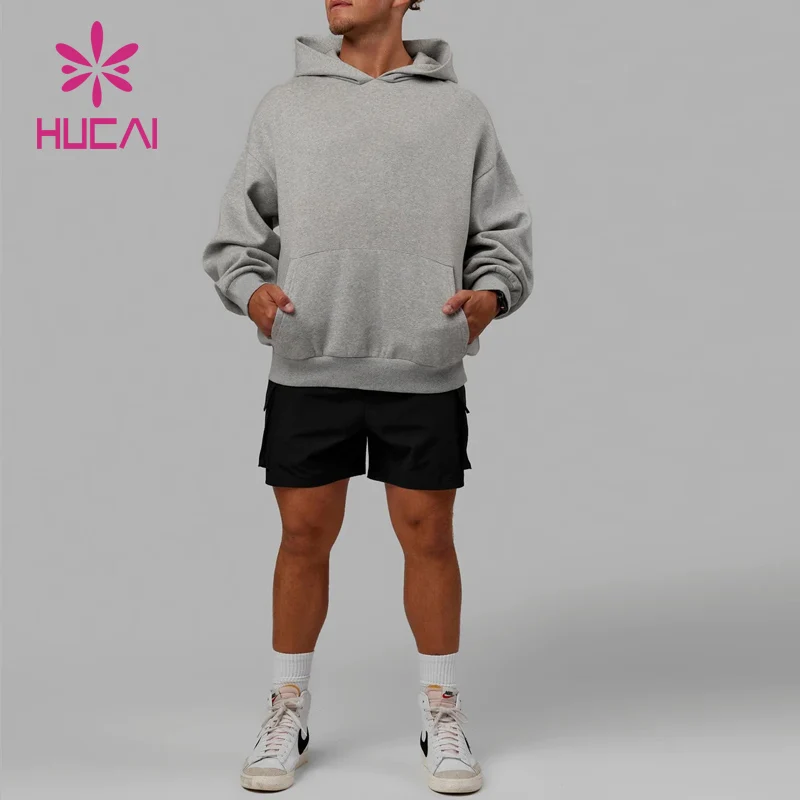 HUCAI OEM High Quality Manufacturers Men Fleece Cotton Polyester Custom logo Plain Men Sports Gym Oversized Unisex Hoodies