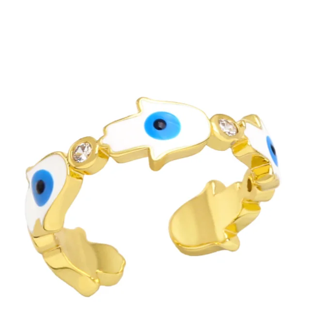 Trendy Enamel Evil Eyes Ring Gold Bohemian Colorful Oil Drip Turkish Blue Eye Ring