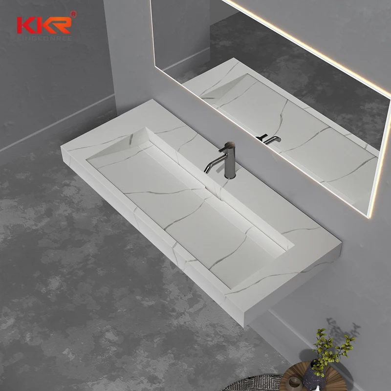 KKR US Hot-Sale Bathroom Vanity Basin Solid Surface Wall Hang Sink Bathroom Solid Surface Bathroom Sinks for Washroom