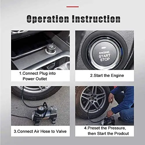 Double cylinder heavy duty tire inflator DC 12v car tire inflator pump 150psi auto metal tire inflator with led light