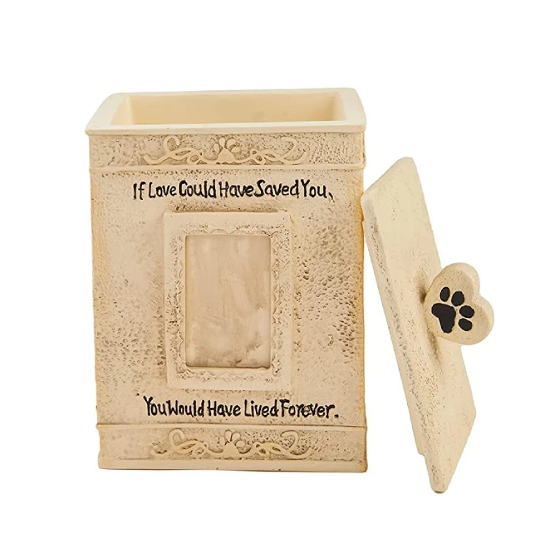 Square Cream Wholesale Memorial Pet Gift Garden Decoration Polyresin Dog Cat Urns for Ashes