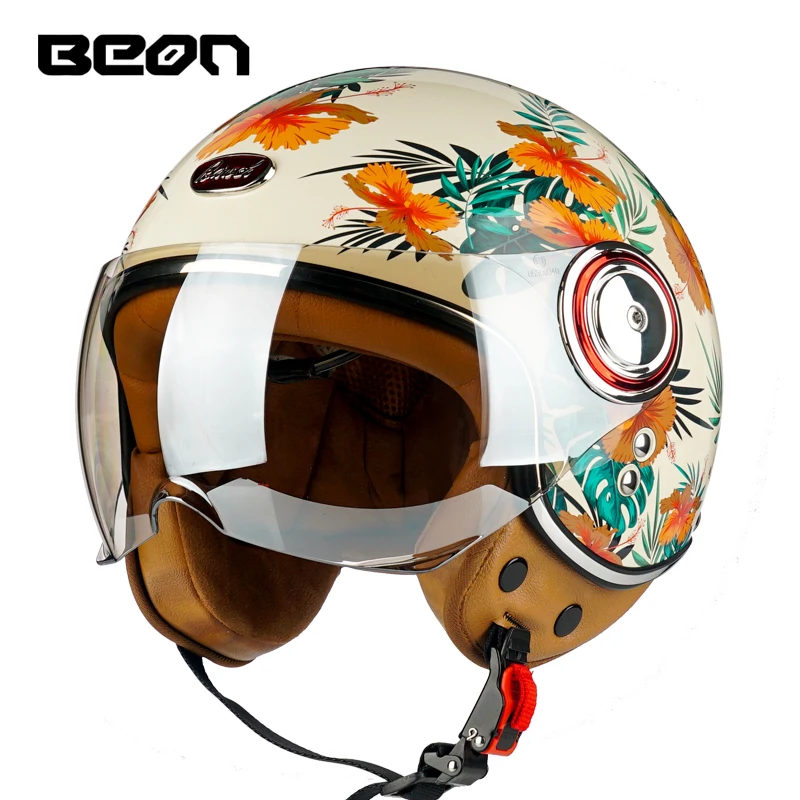 BEON B110B new personalized fashion cream white cascos capacete motorcycle helmets 3/4 open face vintage scooter jet helmets