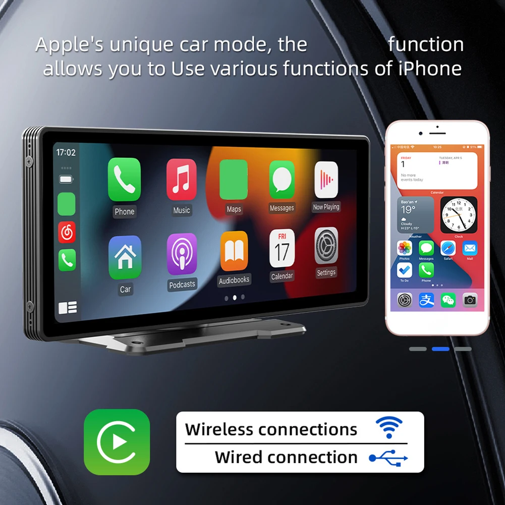 9.3' Large Screen Portable Wireless Carplay Android Auto Car Radio Stereo Car Monitor Dash Cam DVR BT GPS + 64G Card