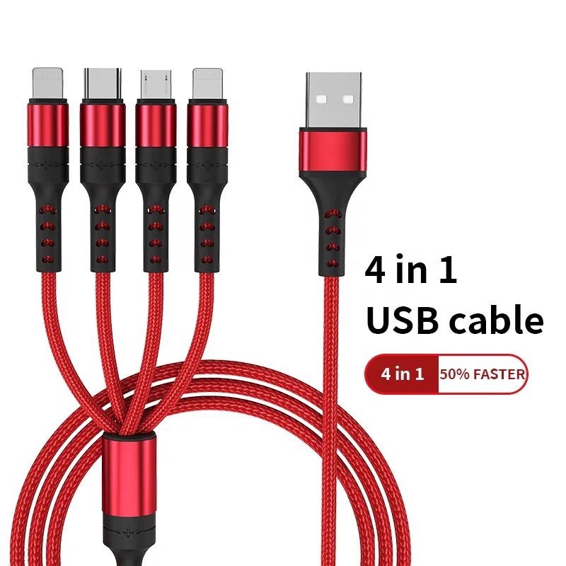 wholesale usb cable Mobile phone charging cable compatible with lightning,type-c,micro 3 in 1 usb cable 4 in 1 usb cable
