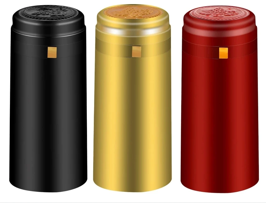 Black Red Gold PVC heat shrink capsules 120 count 3 colors wine shrink wrap wine bottle corks capsules for professional