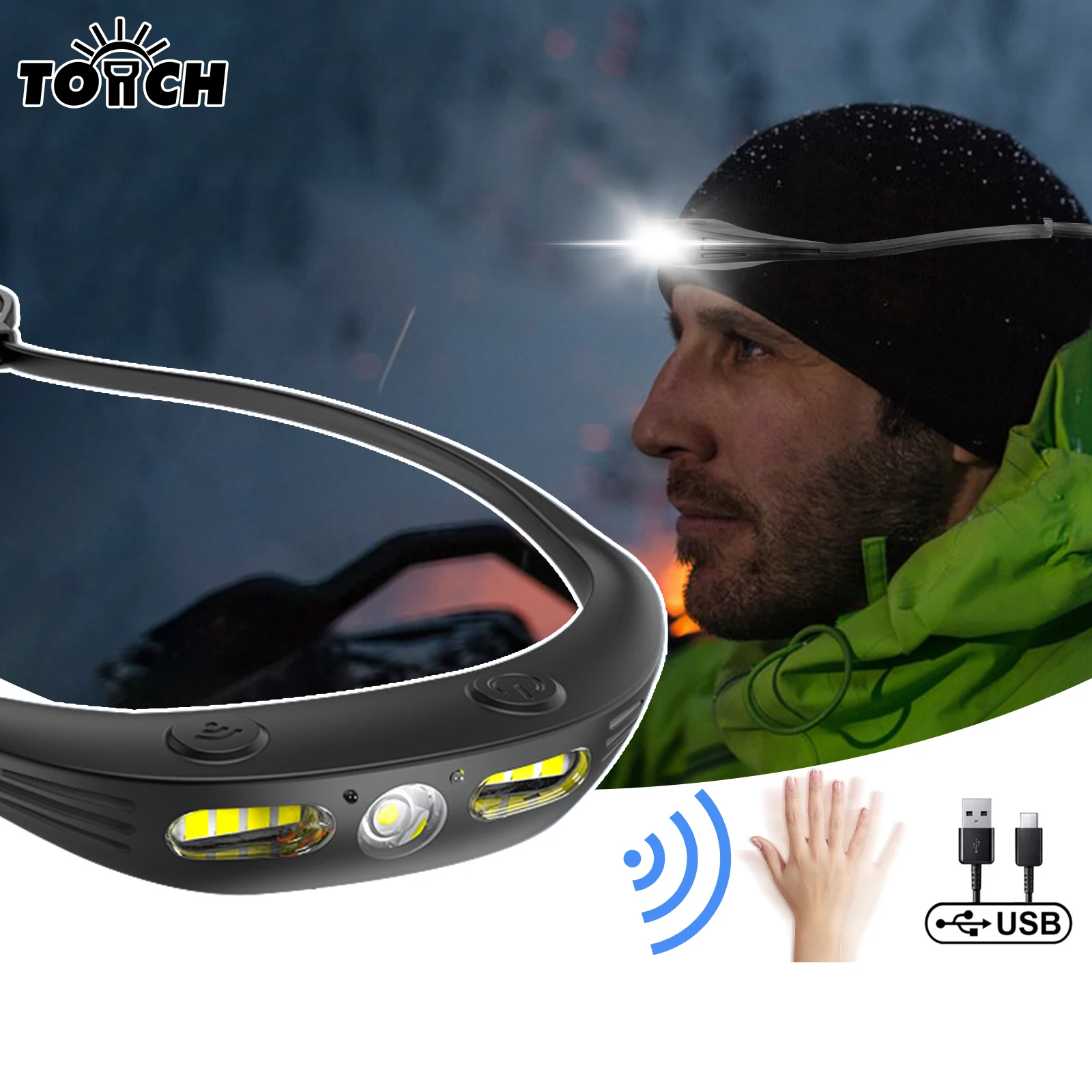 Hot selling mini lightweight silicone waterproof LED sensor headlamp long range powerful light head lamps