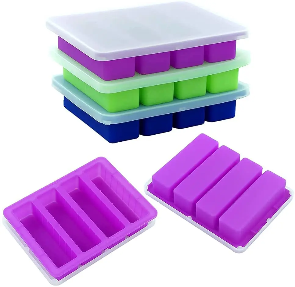 Silicone Butter Tray Mold, Large 4 Cavities Rectangle Container for ice cube