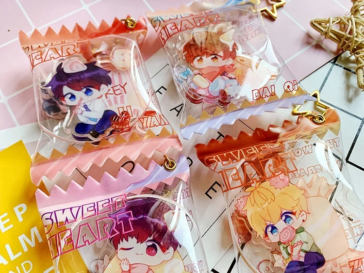 
Jinlei custom acrylic candy keychain printing plastic transparent acrylic candy bag inflatable charms as gift 