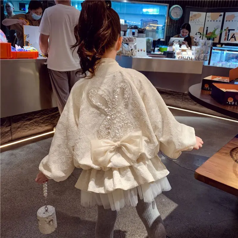 Wholesale High Quality Butterfly Bow Girl Jacket Coat Sequin Decoration Children Jacket Clothes Kids Jacket