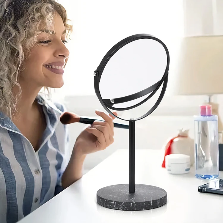Пользовательское современное дизайнерское роскошное круглое черное зеркало для макияжа для отеля, ванной комнаты, настольное зеркало для туалетного столика, увеличительное стекло с подставкой