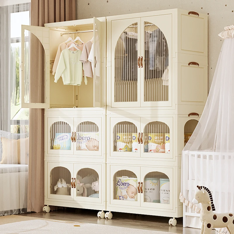 High Capacity Multifunction Plastic Wardrobe Cabinet Modern Design Folding Storage Box Cupboard for Baby Children Bedroom Use