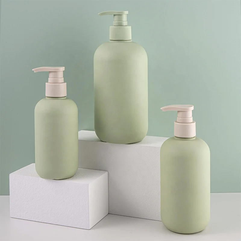 200/250/300/400/500ml light green baby wholesale plastic cosmetic lotion container empty shampoo bottles with pump
