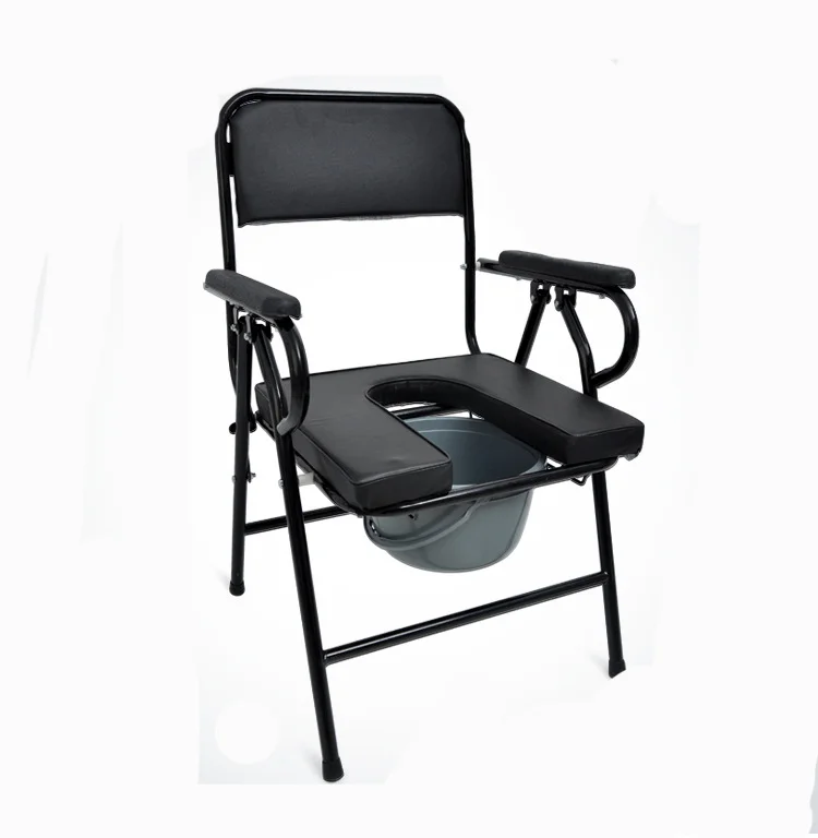 Folding Medical Bedside Commode with Removable Bucket for Handicap Elderly Camping Toilet Chair with Armrests and Backrest