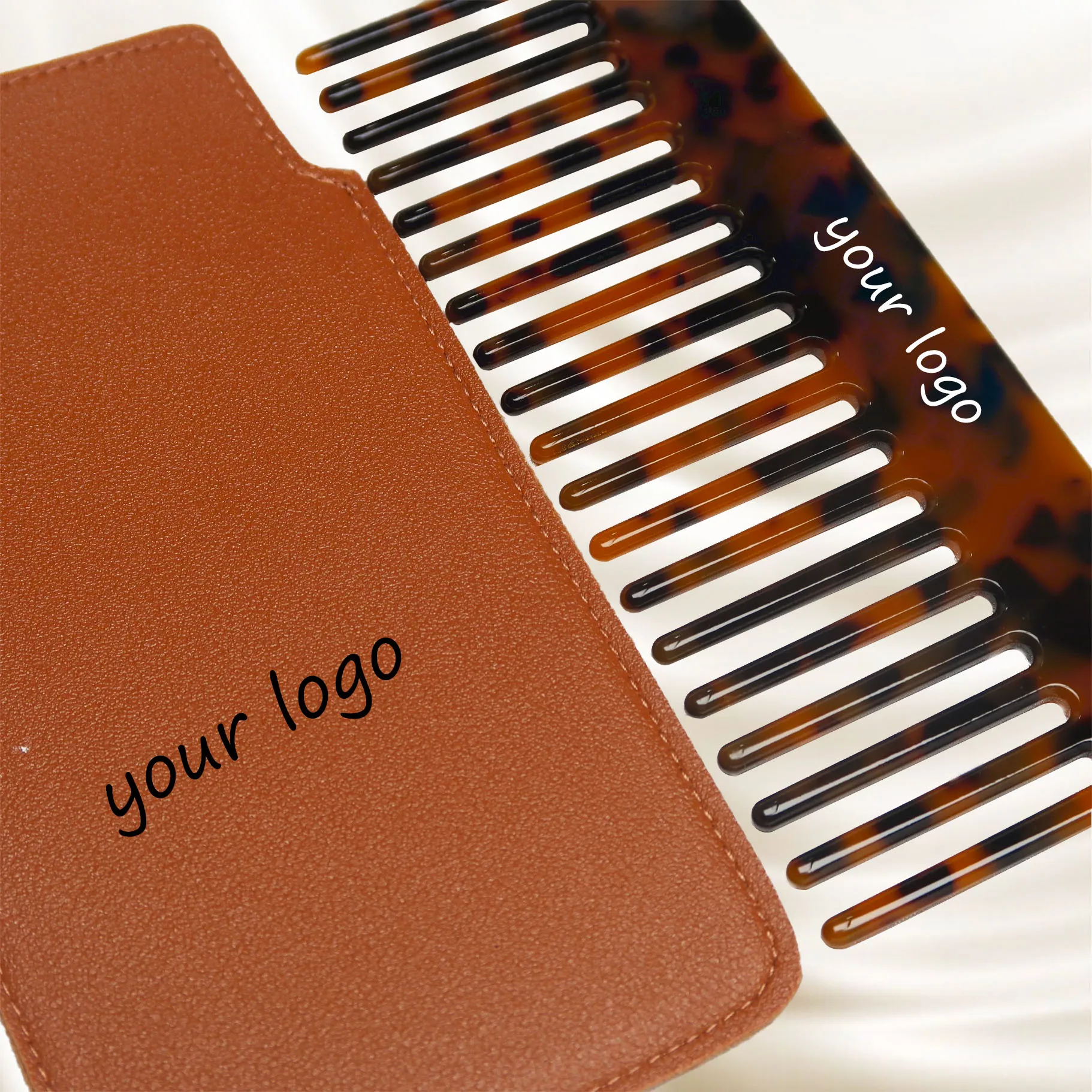 SAIYII Custom Logo 4mm Thickness Cellulose Acetate Hair Comb Wide Tooth Anti Static Acetate Women Hair Comb With Pouch