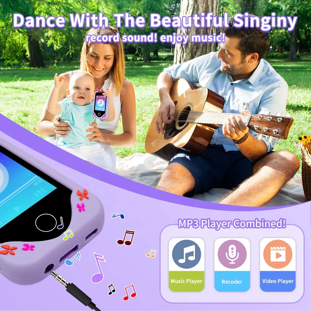 Touchscreen Pink Purple MP3 Music Player Educational Unicorn Smart Phone Toys for Kids Toddler Cell Phone Toy