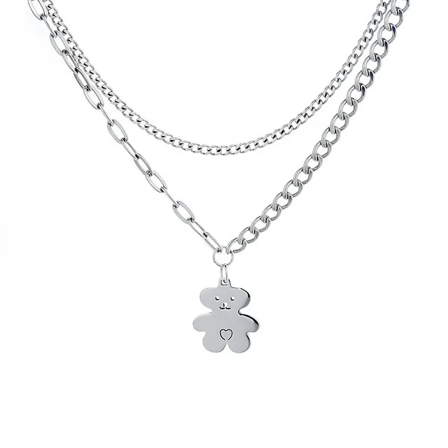 Wholesale Unique Design Fashion Silver Tone Jewelry Sterling Silver Two Layers S925 925 Sterling Silver Bear Pendant Necklace