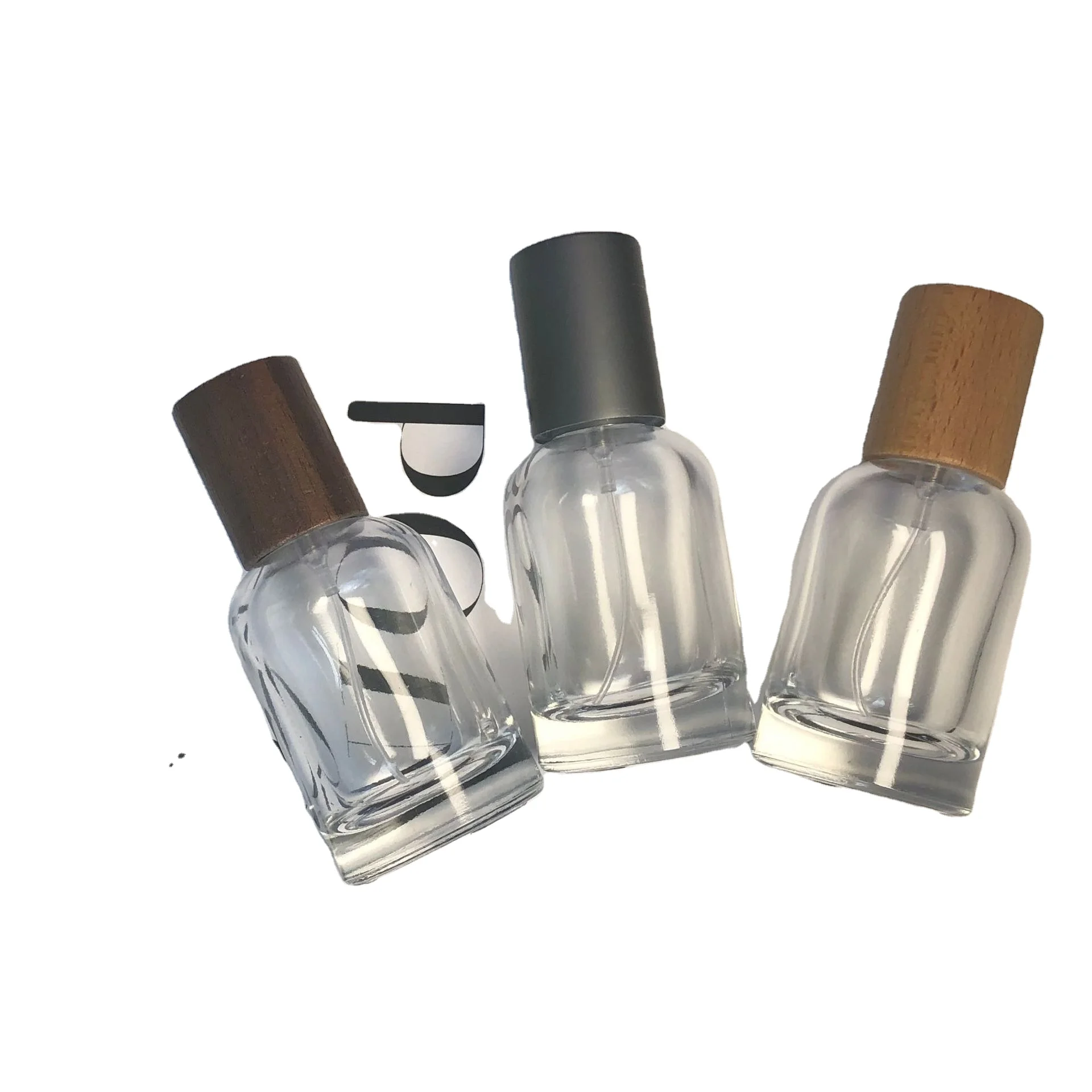 Luxury Cylinder 30ml Glass Perfume Bottle Empty Glass Fragrance Parfum Spray Bottle 1oz with Wooden Cap