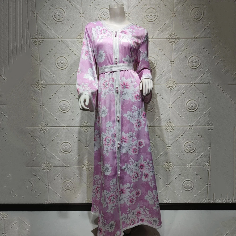 2021 New Fashion Full Sleeve Arabic Islamic Dubai Clothes Boho Maxi Dress Muslim Abaya Dresses For Women