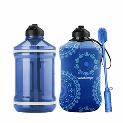 Sports Water Bottles Water Jugs with Motivational Time Marker and Neoprene Sleeves Patented Product Custom Half Gallon 64oz 2.2L