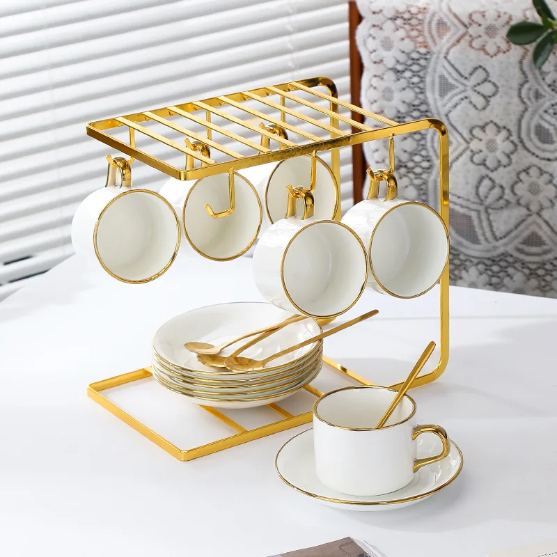 European degree silver coffee cup set ceramic premium light luxury with shelf spoon latte cup afternoon tea set